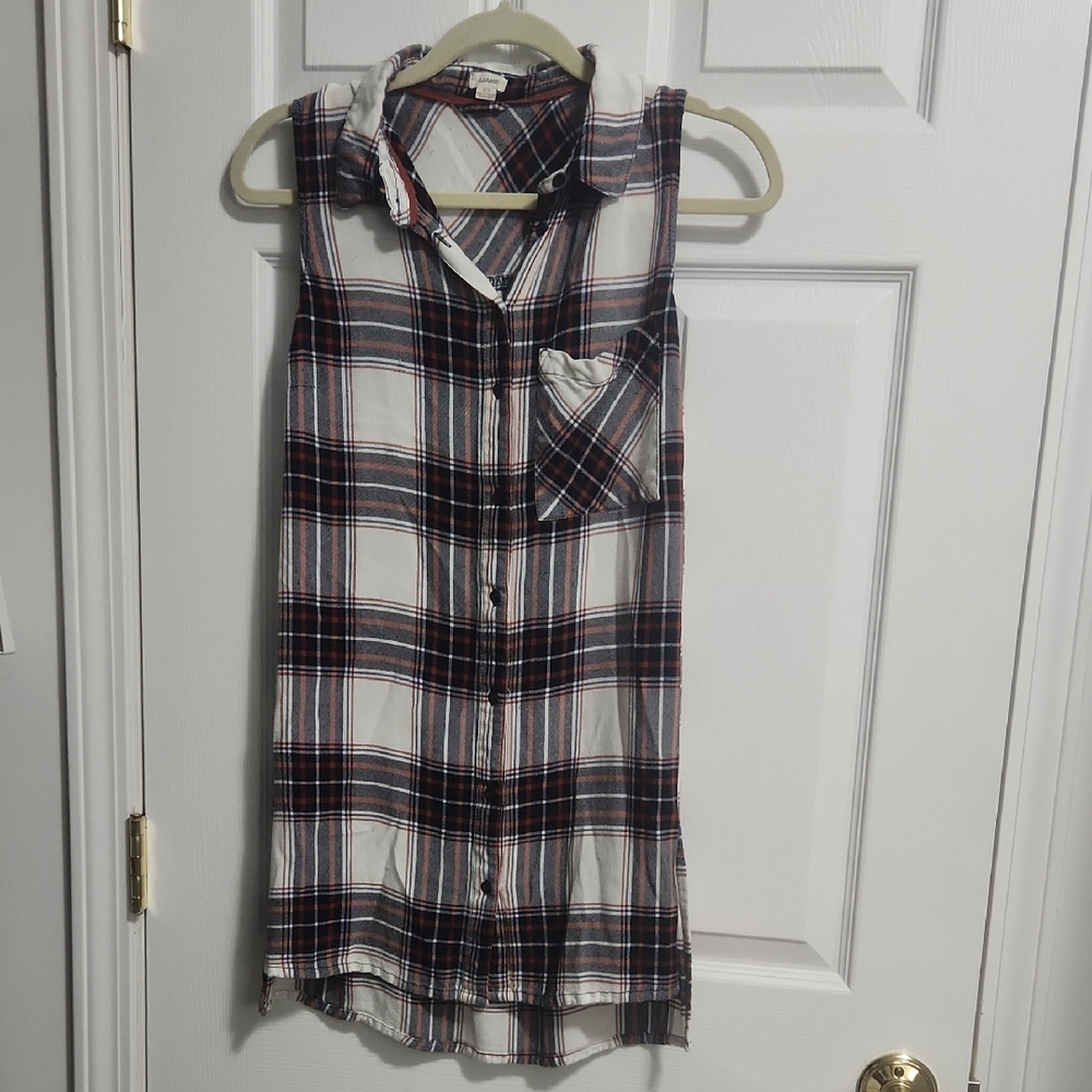 Garage Red and Blue Plaid Sleeveless Shirt